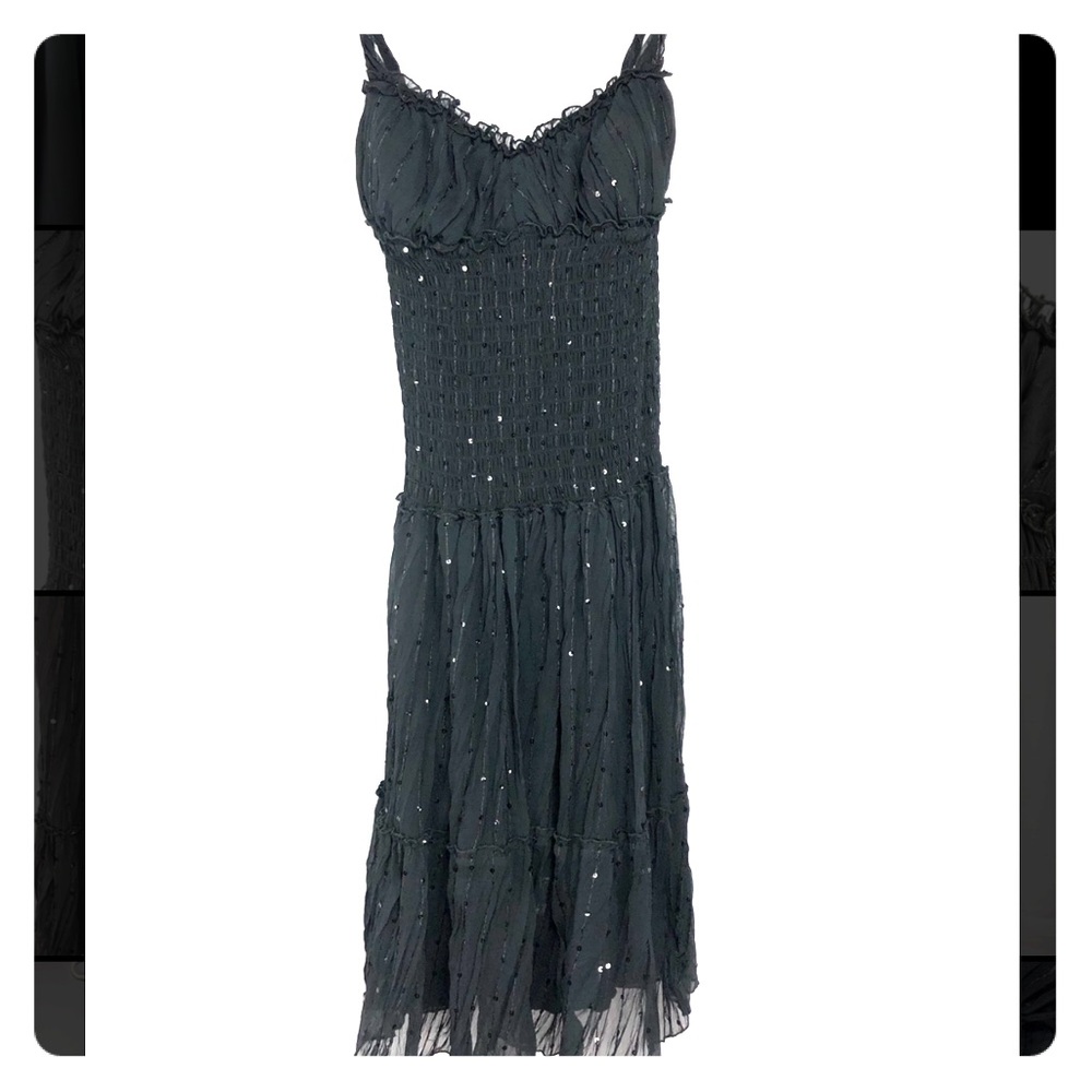 Caché - Black sequined drop waist dress.